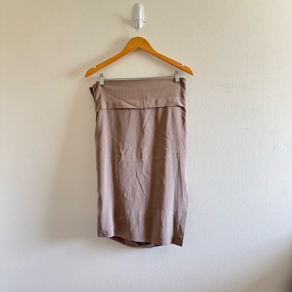Brunello Cucinelli Taupe Silk Blend Ruched Slit Midi Skirt size US6 - Picture 3 of 11